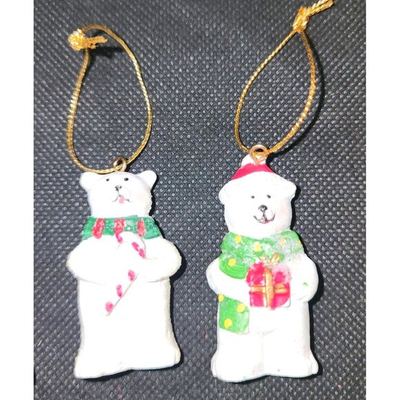 Set Of 6 Bear Mini Christmas Tree Ornaments With Gold Hanging Strings - Picture 3 of 8